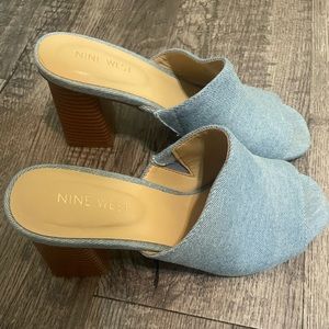 Nine West. Slip on. Mule. Denim. Chunk heel.